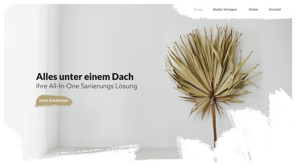 Ein Website-Design für „die Sanierprofis“ mit einer Palme im Hintergrund.