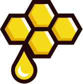 Eine Website mit einer Vektorillustration einer gelben Wabe mit einem Tropfen Honig.