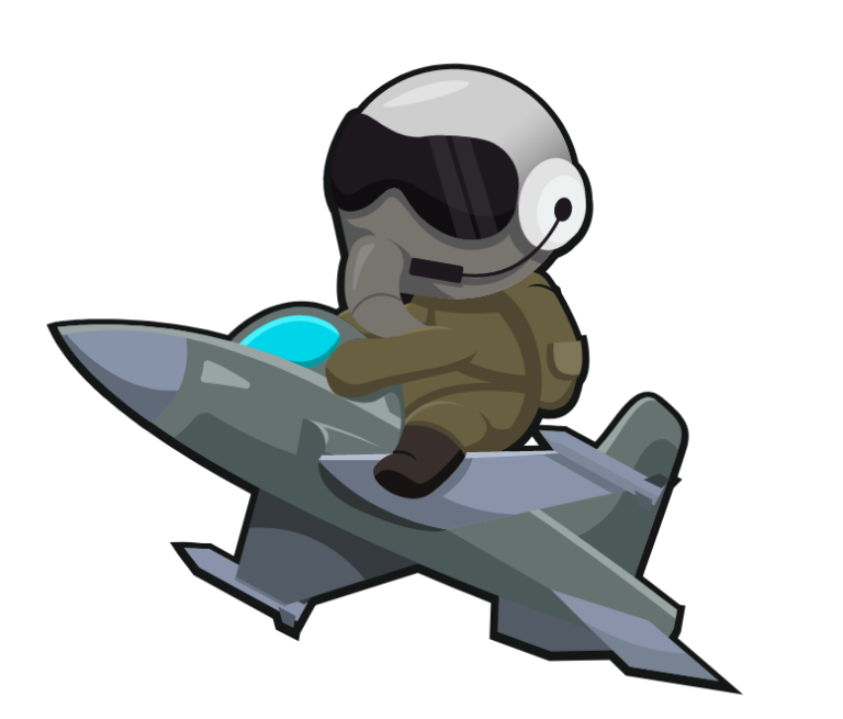 Eine Cartoonfigur fliegt auf einem Kampfjet. Die Bild symbolisiert das Abheben einer Website, wenn man Kunde der Moker OG ist.